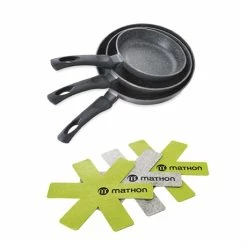 Batterie De Cuisine Poêles Anti-adhérentes Dur Comme La Pierre 20, 24 Et 28 Cm Et 3 Feutrines