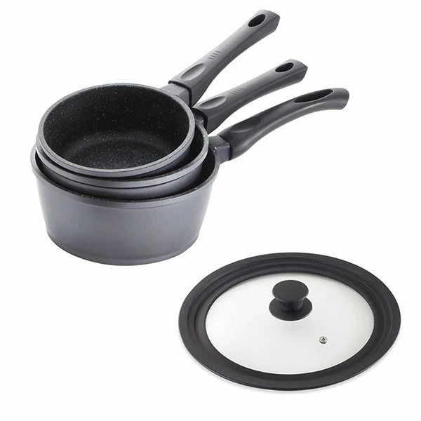 Lot 3 Casseroles Dur Comme La Pierre 16,18 Et 20 Cm Et Couvercle Multi-diamètres 3 Lot 3 Casseroles Dur Comme La Pierre 16,18 Et 20 Cm Et Couvercle Multi-diamètres