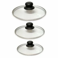 Lot 3 Couvercles En Verre Cerclés Inox 16, 18 Et 20 Cm