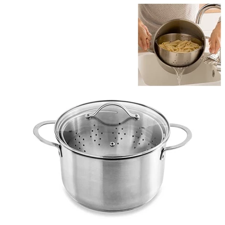 Faitout Inox 24 Cm Avec Panier Passoire Rotatif Et Couvercle En Verre 6,7 L 3 Faitout Inox 24 Cm Avec Panier Passoire Rotatif Et Couvercle En Verre 6,7 L