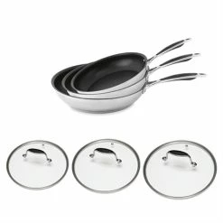 Lot 3 Poêles Revêtues Et 3 Couvercles Excell'Inox 20, 24 Et 28 Cm