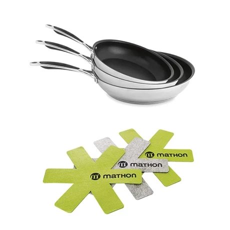 Batterie De Cuisine Poêles Anti-adhérentes Excell'Inox 20, 24 Et 28 Cm Et 3 Feutrines 3 Batterie De Cuisine Poêles Anti-adhérentes Excell'Inox 20, 24 Et 28 Cm Et 3 Feutrines