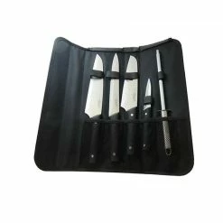 Sacoche 4 Couteaux De Cuisine Et Fusil à Aiguiser Manche Noir Pradel