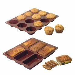 Lot De 2 Flexi'moules : 1 Plaque 12 Muffins + 1 Plaque 6 Cakes