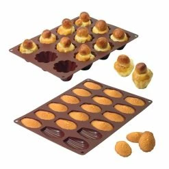 Lot De 2 Flexi'moules : 1 Plaque 18 Madeleines + 1 Plaque 12 Briochettes