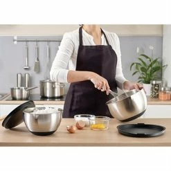 Set De 2 Bols Pâtissiers Inox Avec Couvercle Et Base En Silicone 20 Et 24 Cm