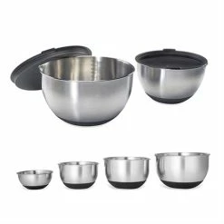 Lot 6 Bols En Inox Gradués Avec Base Silicone 10,5 à 24 Cm